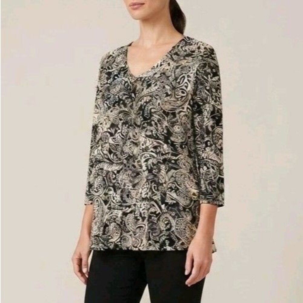 Susan Graver Paisley Layered Tiered Liquid Knit Blouse Top XL